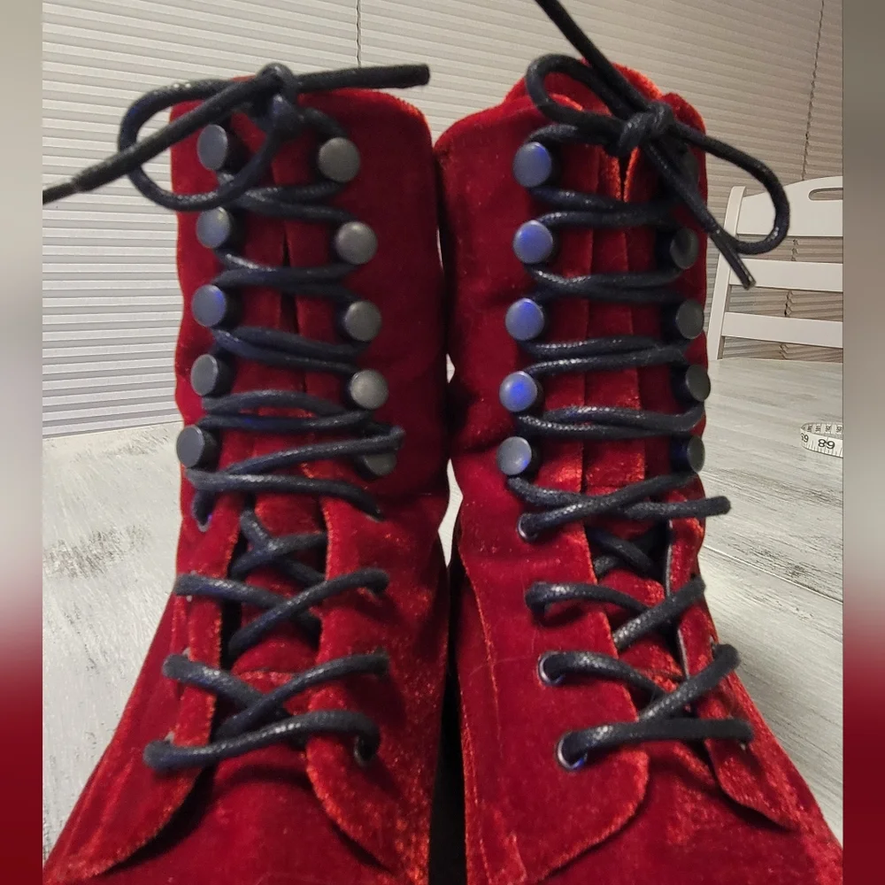 Goldmud Red Velvet Lace-Up Boots *Handmade in Portugal* - Picture 2 of 12
